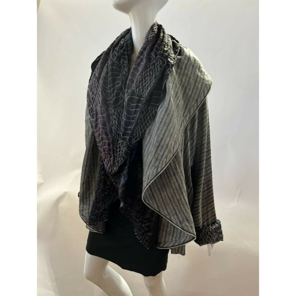 Catherine Bacon Womens Oversized Jacket Coat Black White Stripe Zip One Size - Picture 7 of 12